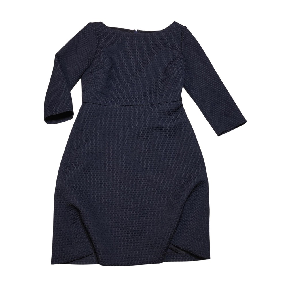 J.Crew Dress Womens 6 Navy Blue Textured Knit Layered Hem Sheath 3/4 Sleeve